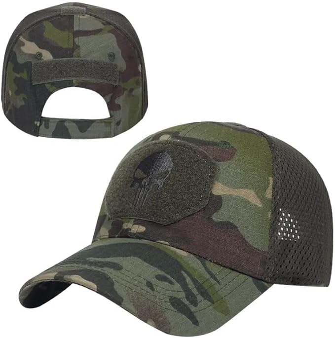 GREEN CAMO PUNISHER OPERATORS HAT.