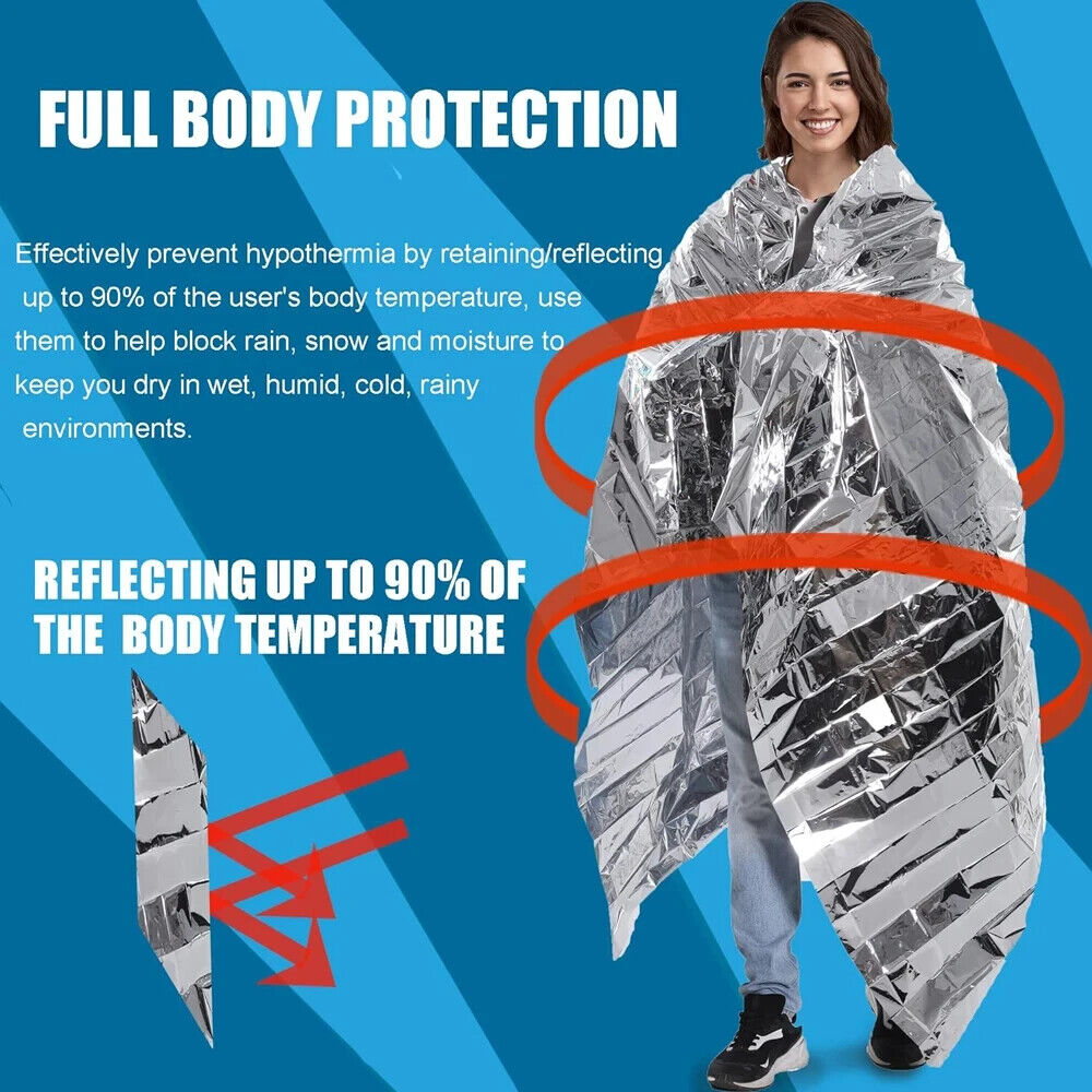 4PC EMERGENCY BLANKETS. MYLAR THERMAL SURVIVAL BLANKET.