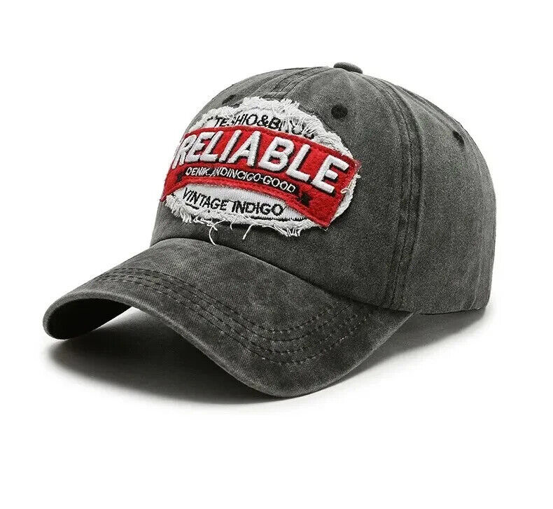 Solid Distressed Vintage Style "RELIABLE" Baseball Cap. 2 Color Choices.