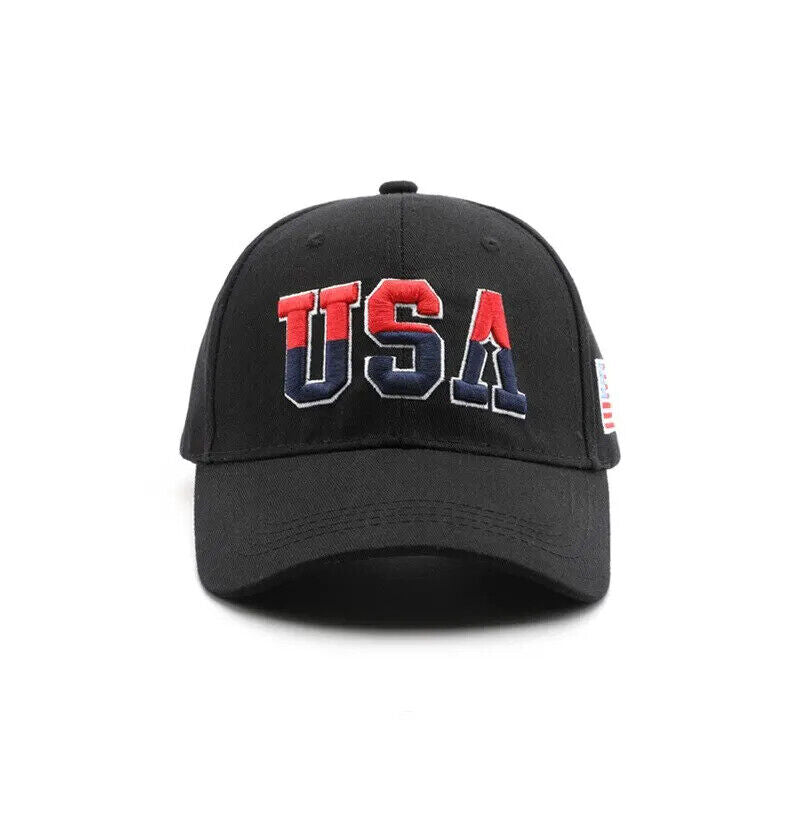 PATRIOTIC USA EMBROIDERED FLAG HAT. 3 COLORS TO CHOOSE.