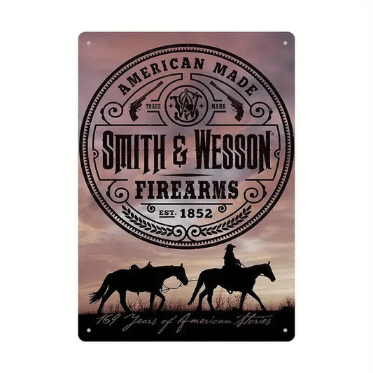 SMITH & WESSON AMERICAN MADE SINCE 1852 TIN METAL SIGN.
