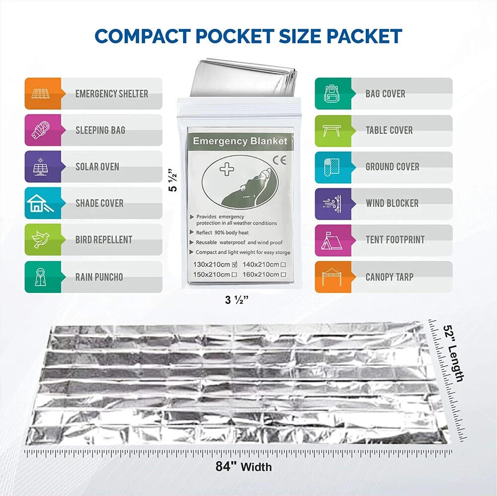 4PC EMERGENCY BLANKETS. MYLAR THERMAL SURVIVAL BLANKET.