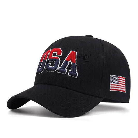 PATRIOTIC USA EMBROIDERED FLAG HAT. 3 COLORS TO CHOOSE.
