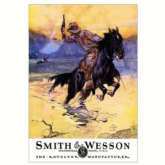 SMITH & WESSON REVOLVER MANUFACTURER HOSTILES METAL SIGN.