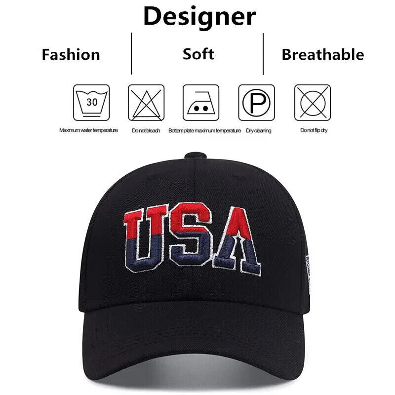 PATRIOTIC USA EMBROIDERED FLAG HAT. 3 COLORS TO CHOOSE.