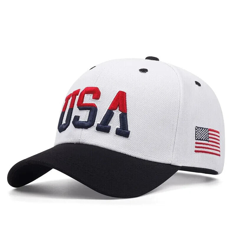 PATRIOTIC USA EMBROIDERED FLAG HAT. 3 COLORS TO CHOOSE.